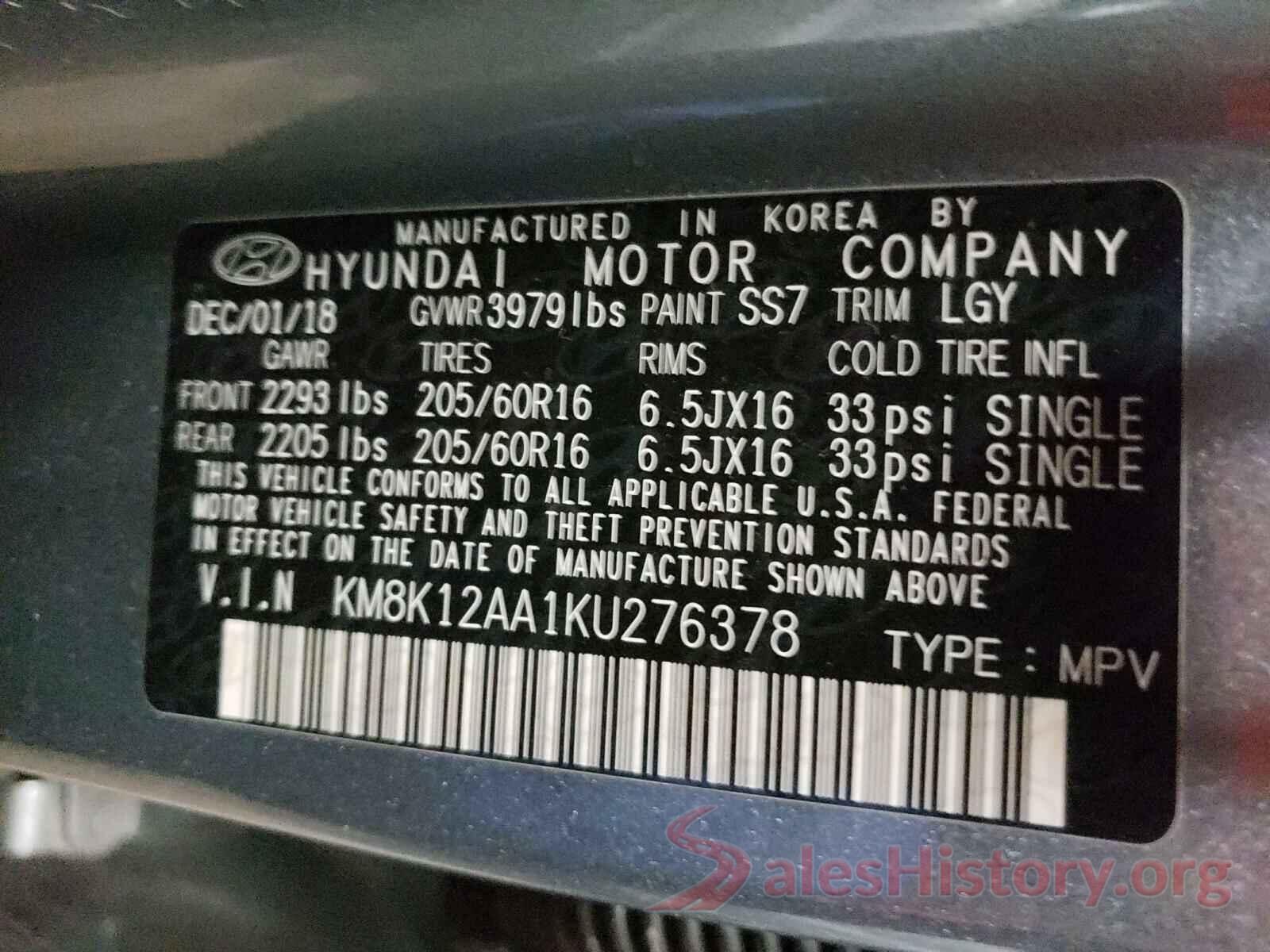 KM8K12AA1KU276378 2019 HYUNDAI KONA