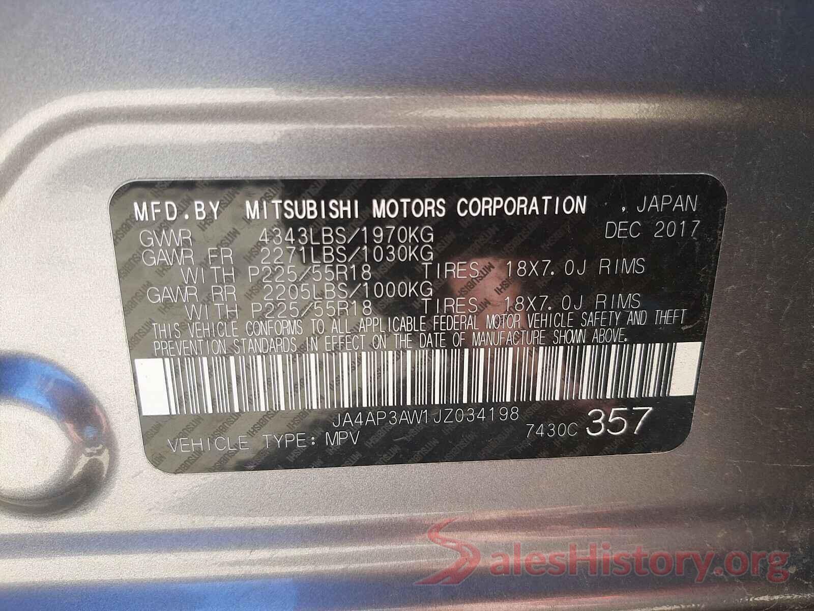 JA4AP3AW1JZ034198 2018 MITSUBISHI OUTLANDER