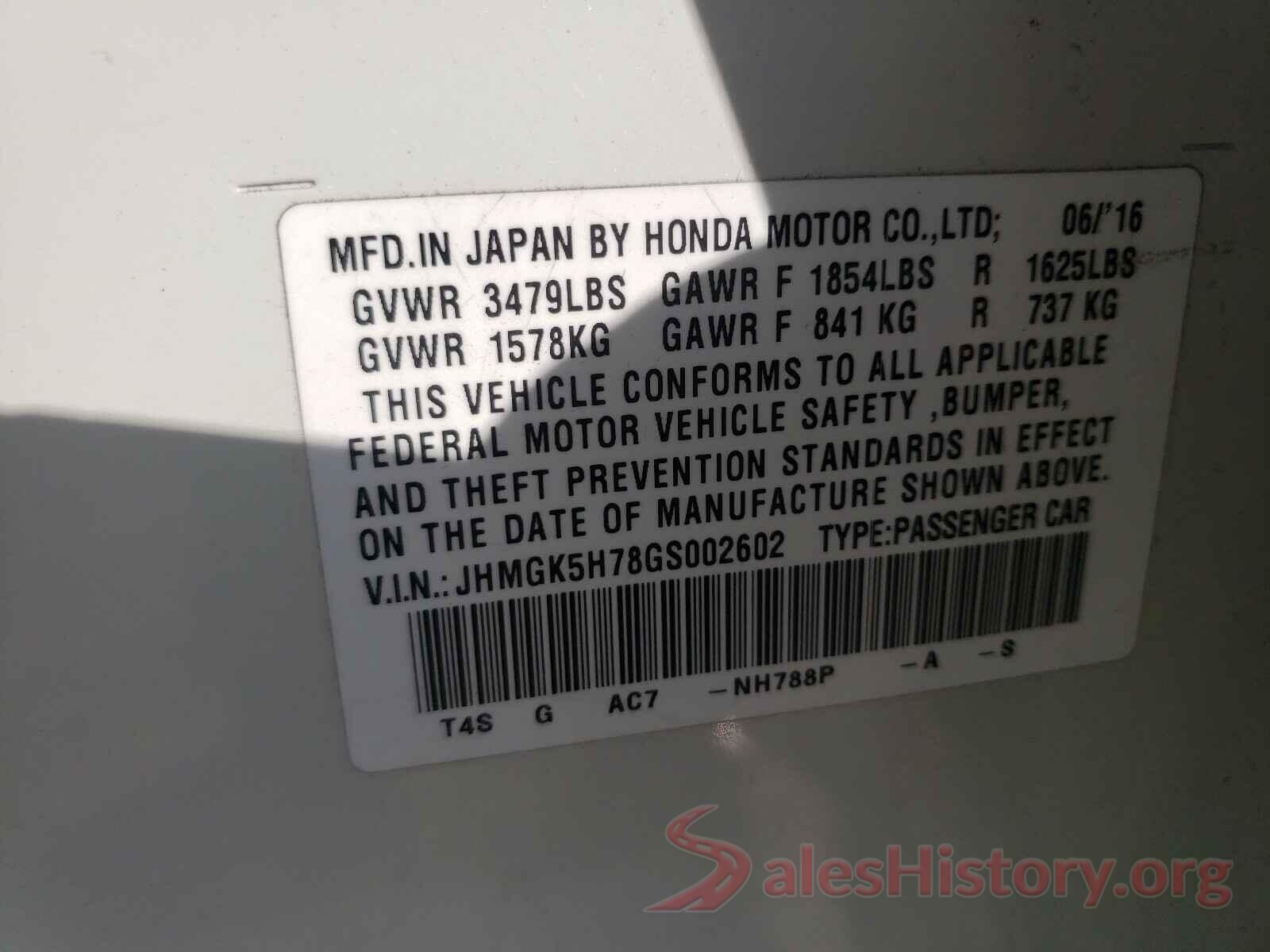 JHMGK5H78GS002602 2016 HONDA FIT