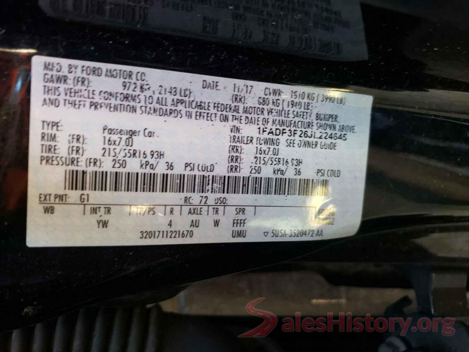 1FADP3F26JL224645 2018 FORD FOCUS