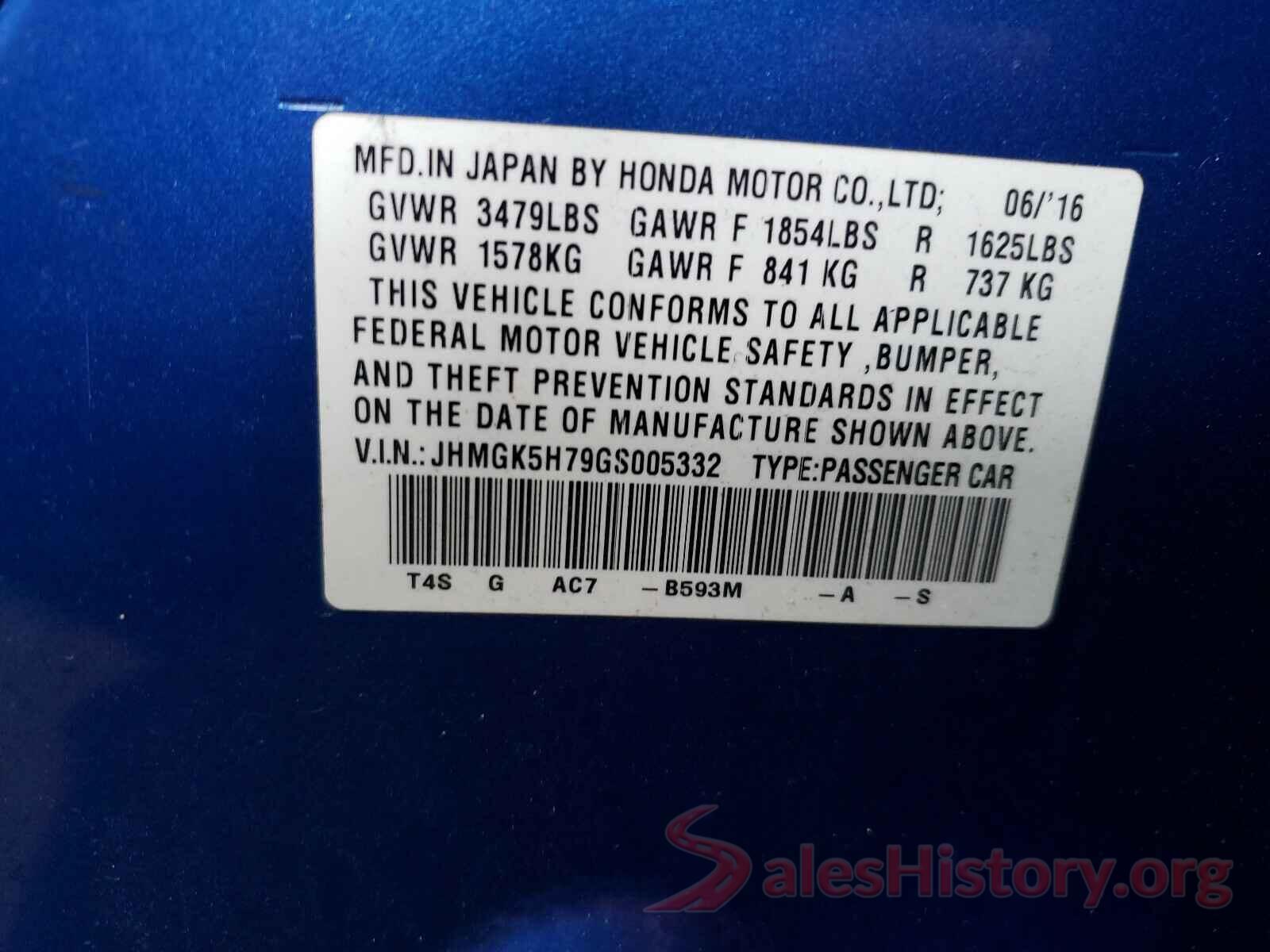 JHMGK5H79GS005332 2016 HONDA FIT