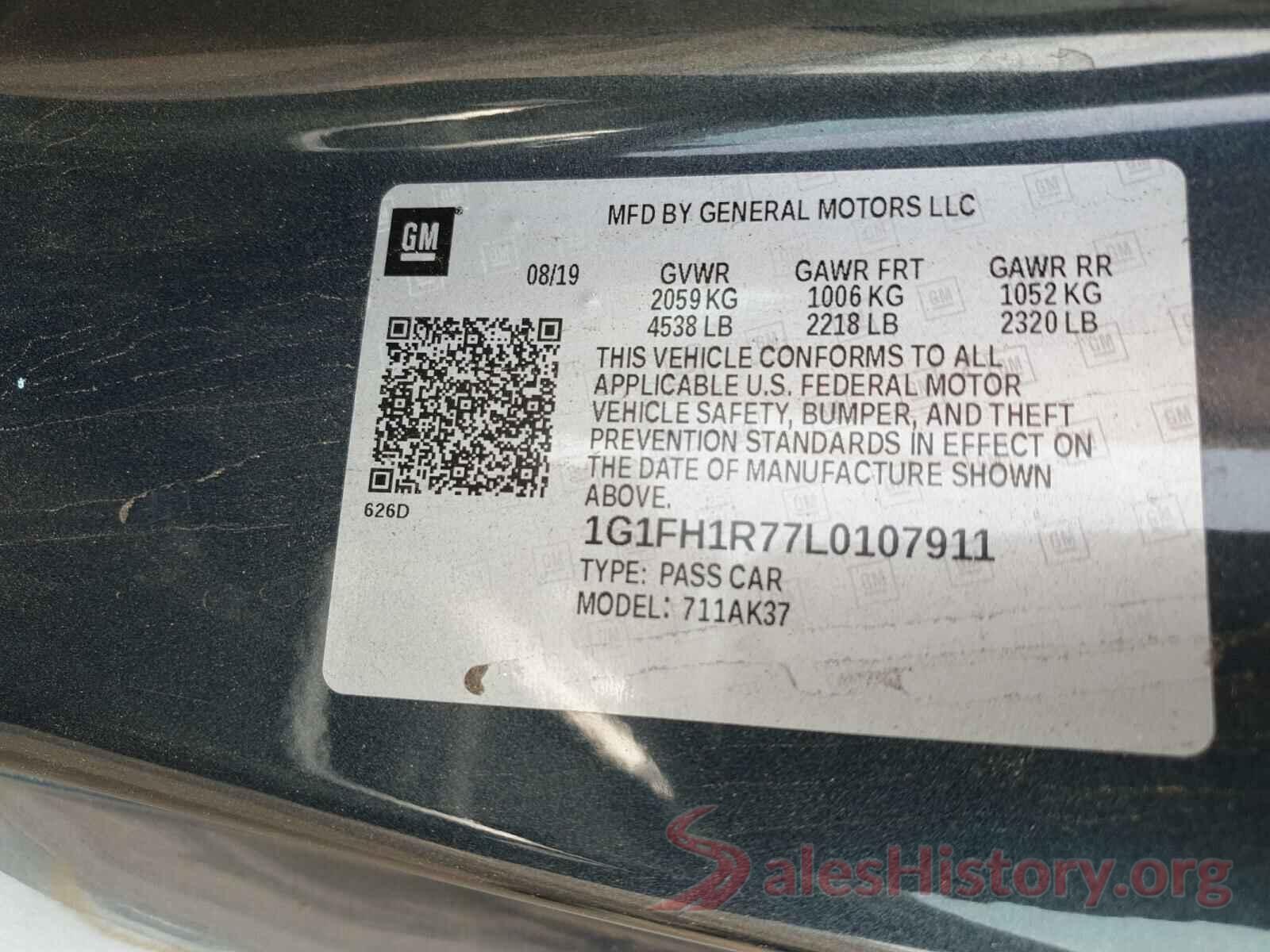 1G1FH1R77L0107911 2020 CHEVROLET CAMARO