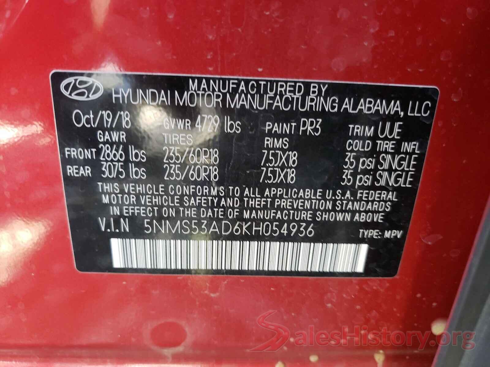 5NMS53AD6KH054936 2019 HYUNDAI SANTA FE