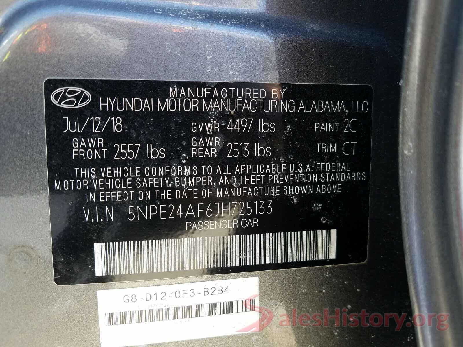 5NPE24AF6JH725133 2018 HYUNDAI SONATA