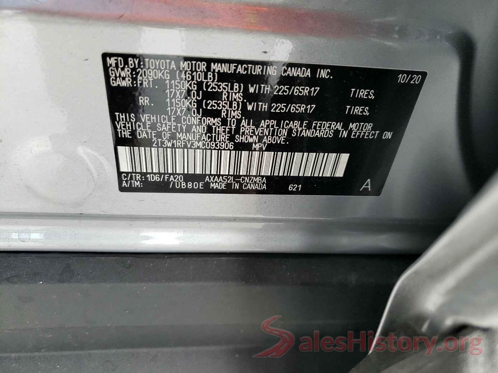 2T3W1RFV3MC093906 2021 TOYOTA RAV4