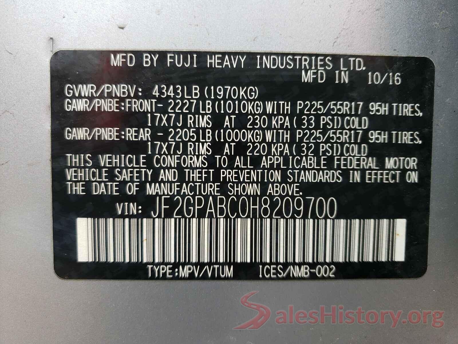 JF2GPABC0H8209700 2017 SUBARU CROSSTREK