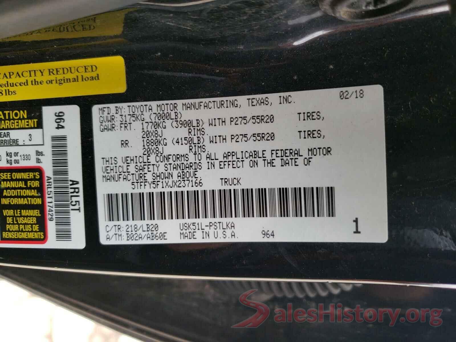 5TFFY5F1XJX237166 2018 TOYOTA TUNDRA