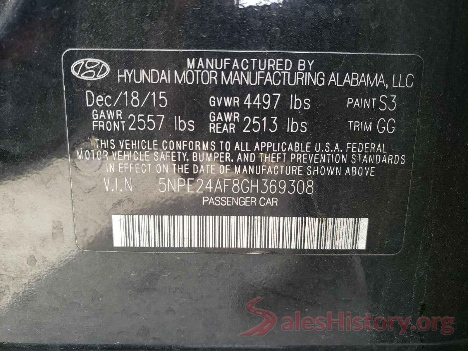 5NPE24AF8GH369308 2016 HYUNDAI SONATA