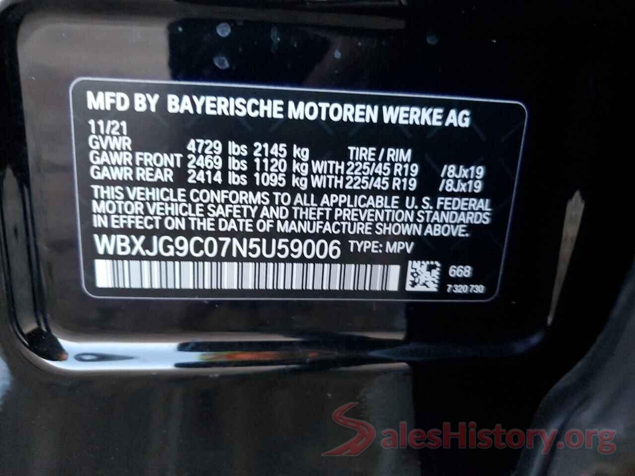 WBXJG9C07N5U59006 2022 BMW X1