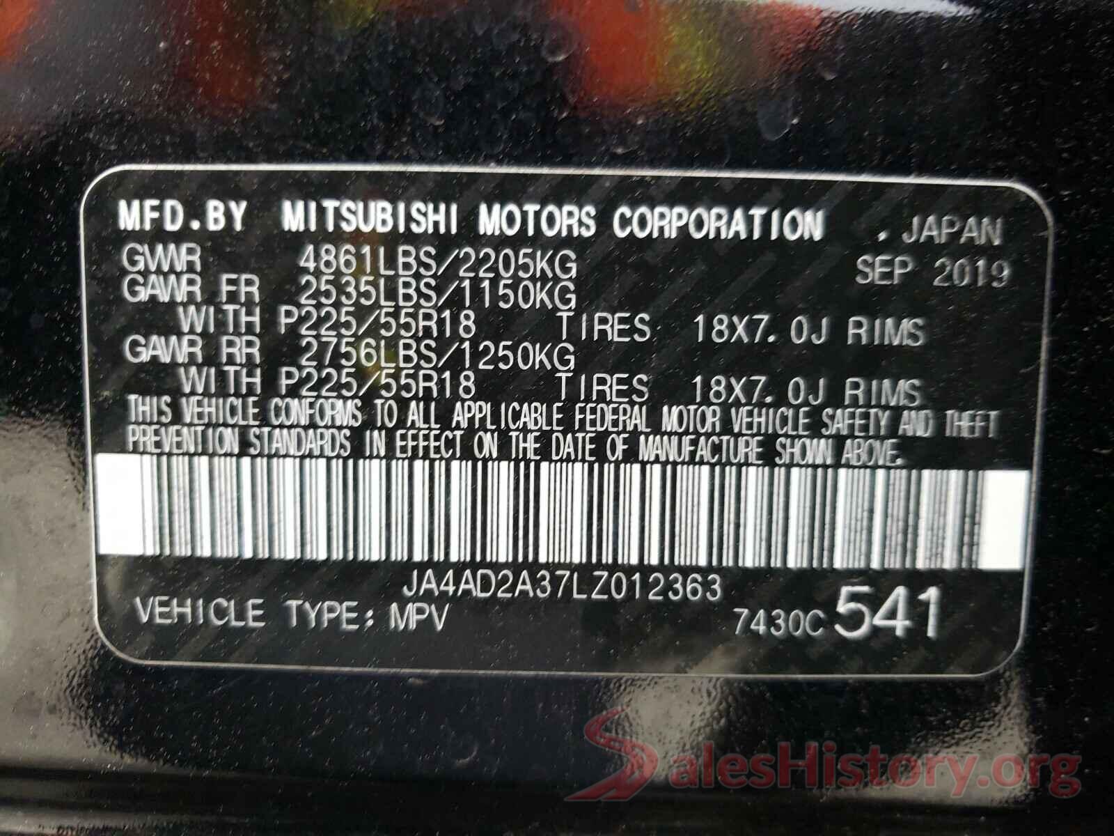 JA4AD2A37LZ012363 2020 MITSUBISHI OUTLANDER