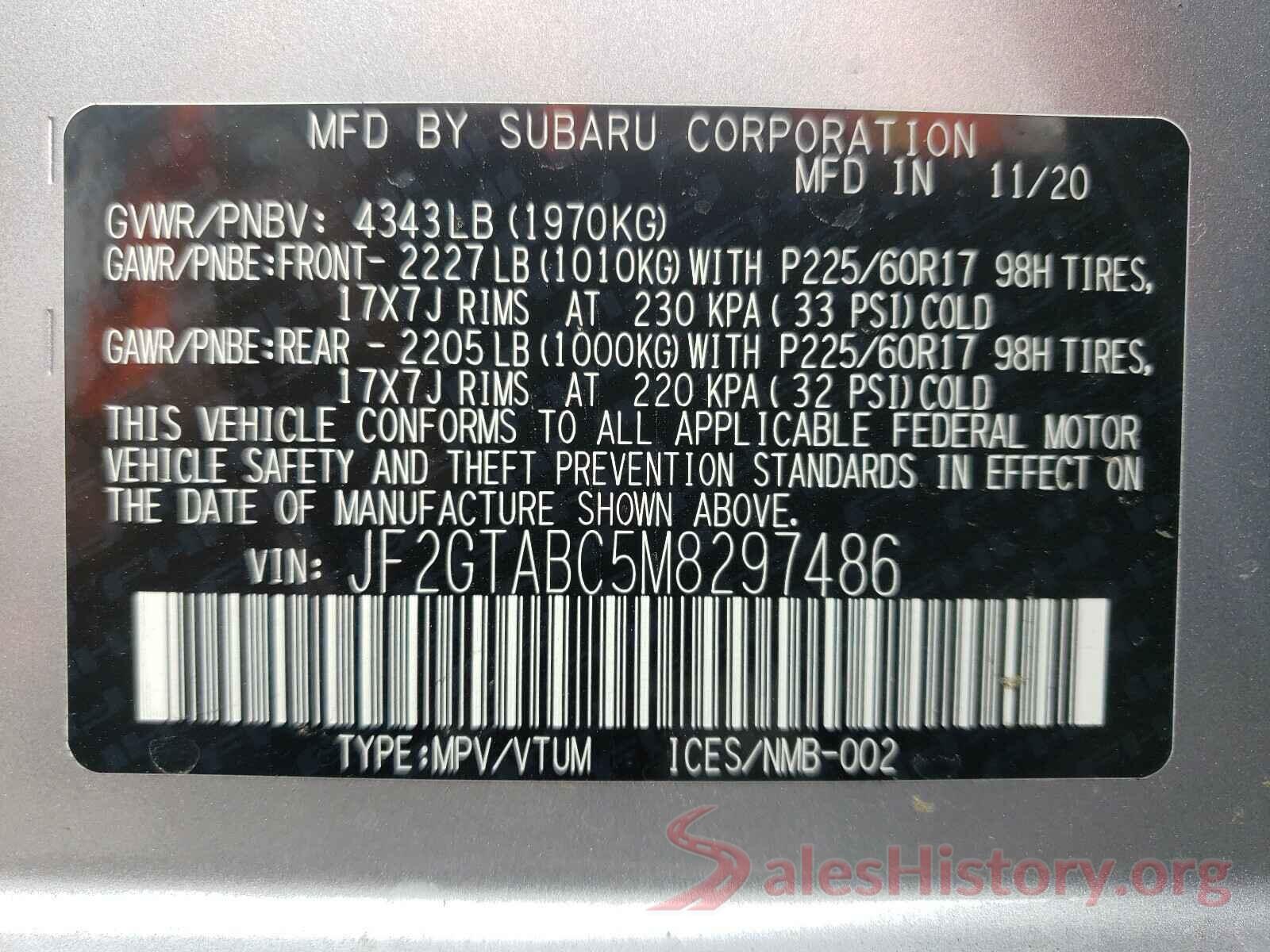 JF2GTABC5M8297486 2021 SUBARU CROSSTREK