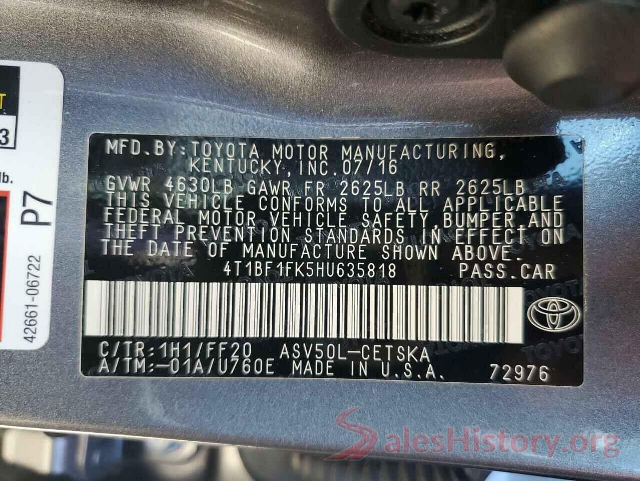 4T1BF1FK5HU635818 2017 TOYOTA CAMRY