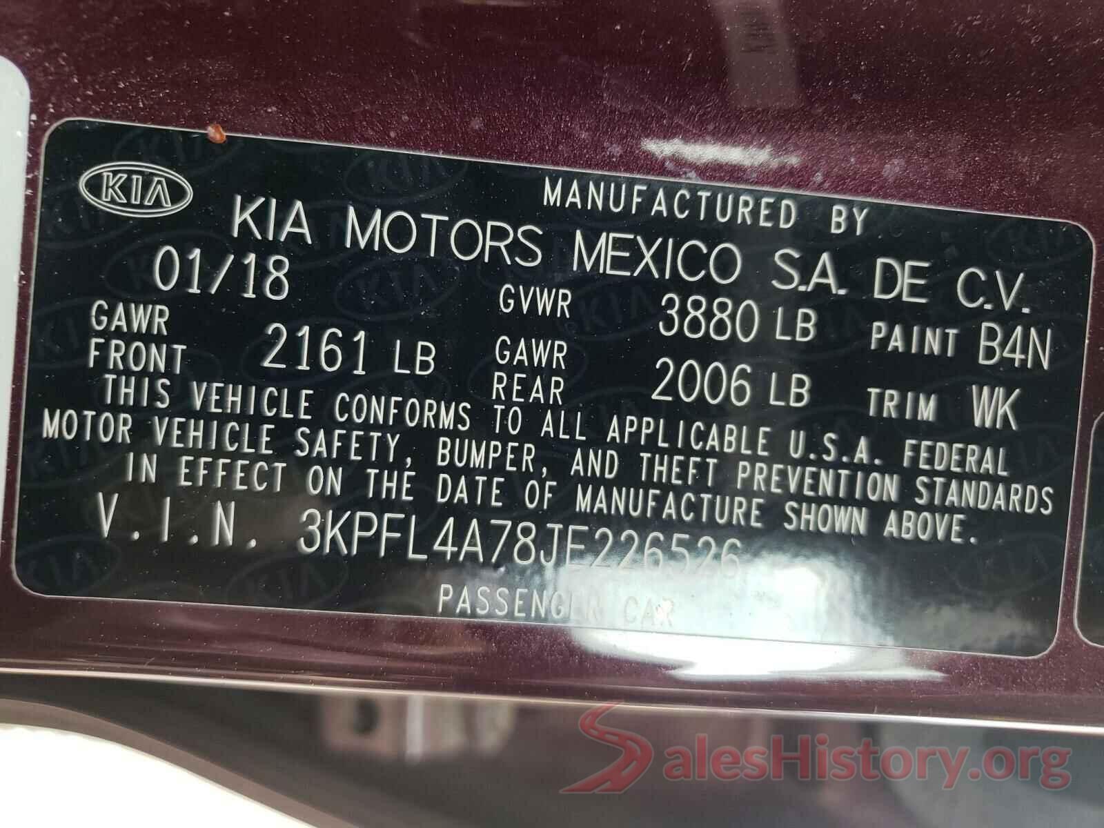 3KPFL4A78JE226526 2018 KIA FORTE