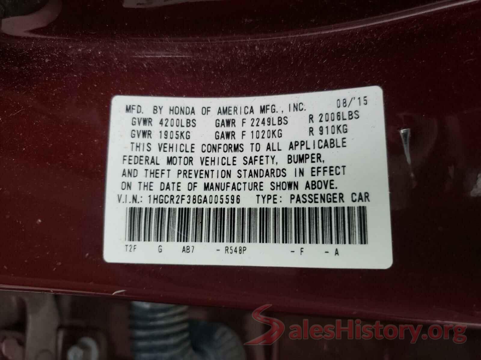 1HGCR2F38GA005596 2016 HONDA ACCORD