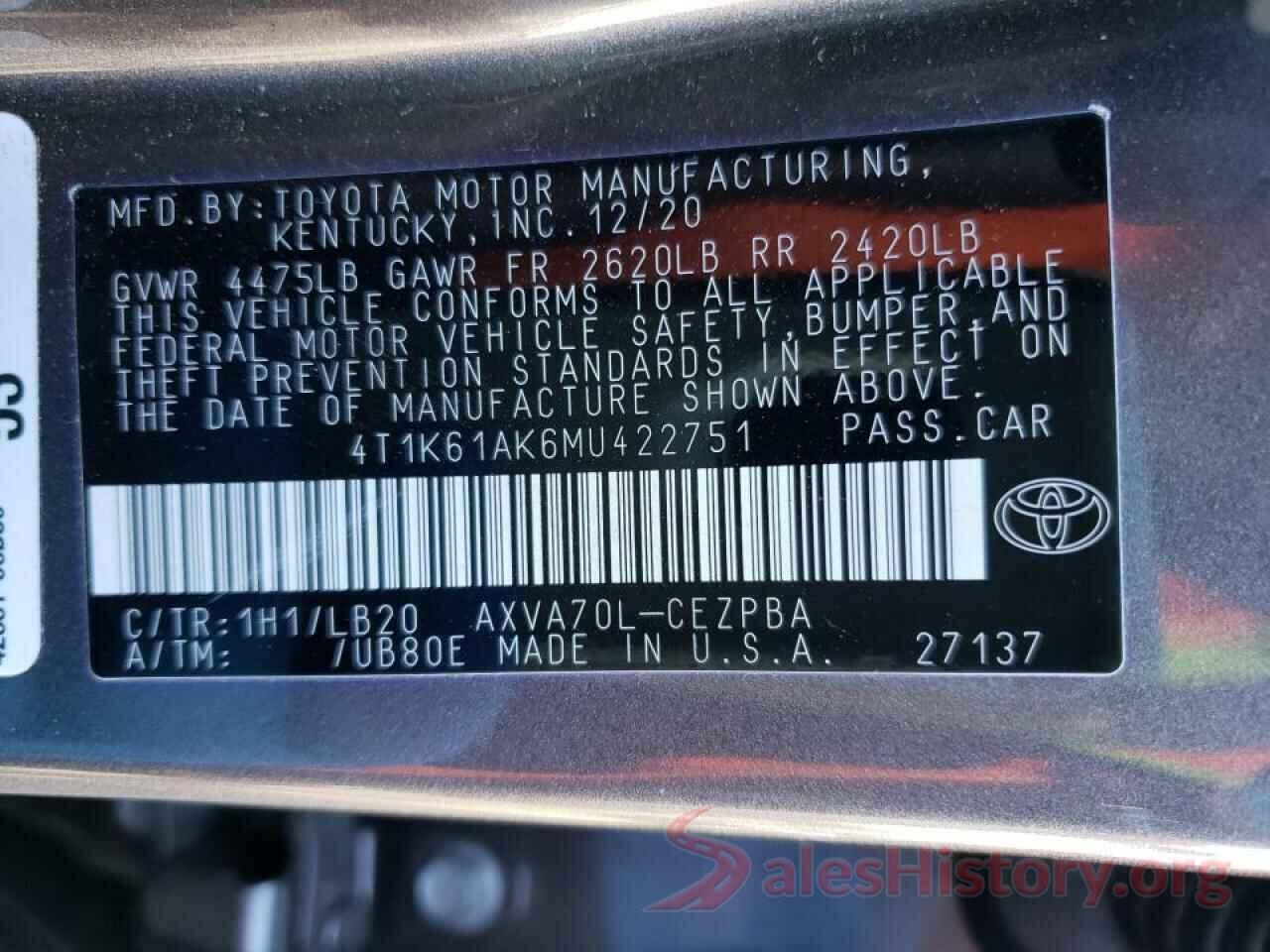 4T1K61AK6MU422751 2021 TOYOTA CAMRY