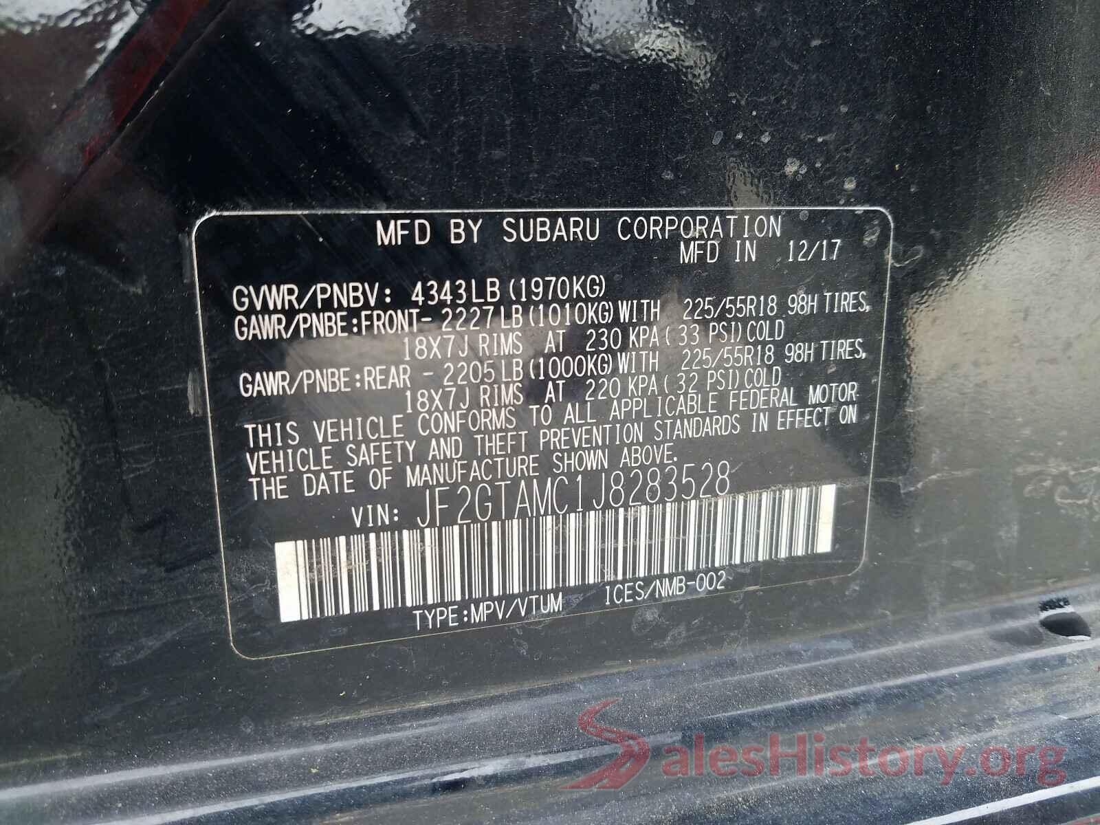 JF2GTAMC1J8283528 2018 SUBARU CROSSTREK