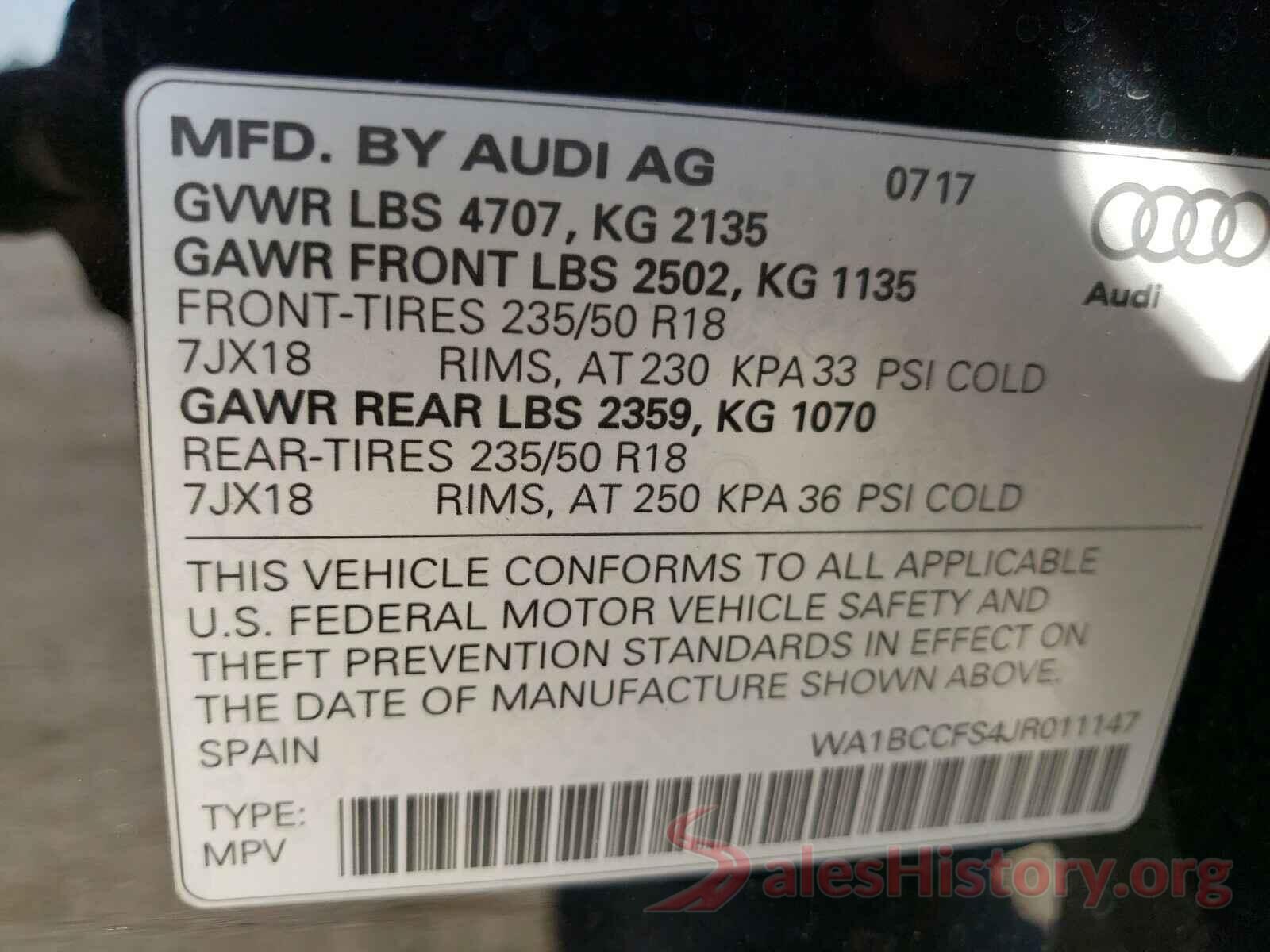 WA1BCCFS4JR011147 2018 AUDI Q3