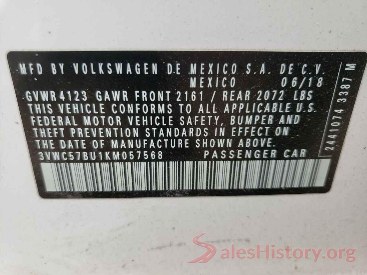 3VWC57BU1KM057568 2019 VOLKSWAGEN JETTA