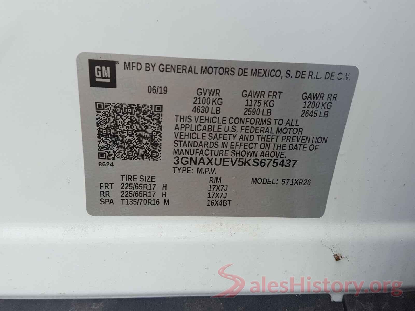 3GNAXUEV5KS675437 2019 CHEVROLET EQUINOX