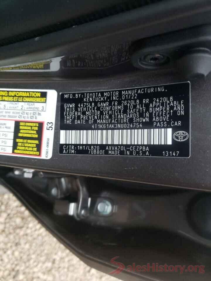 4T1K61AK3NU024754 2022 TOYOTA CAMRY