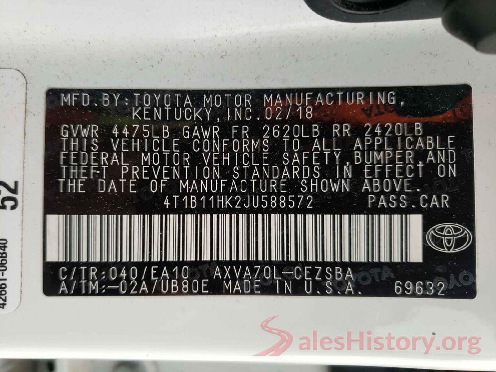 4T1B11HK2JU588572 2018 TOYOTA CAMRY