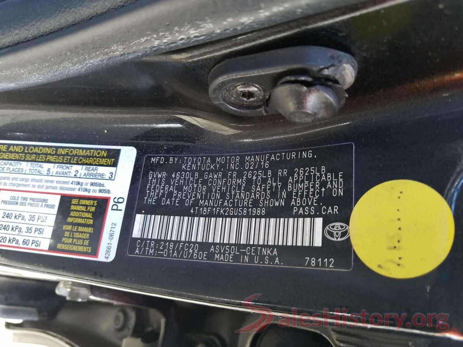 4T1BF1FK2GU581988 2016 TOYOTA CAMRY