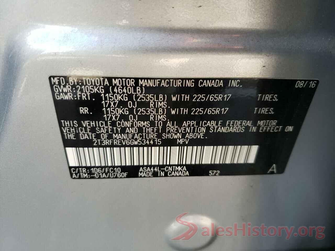 2T3RFREV6GW534415 2016 TOYOTA RAV4