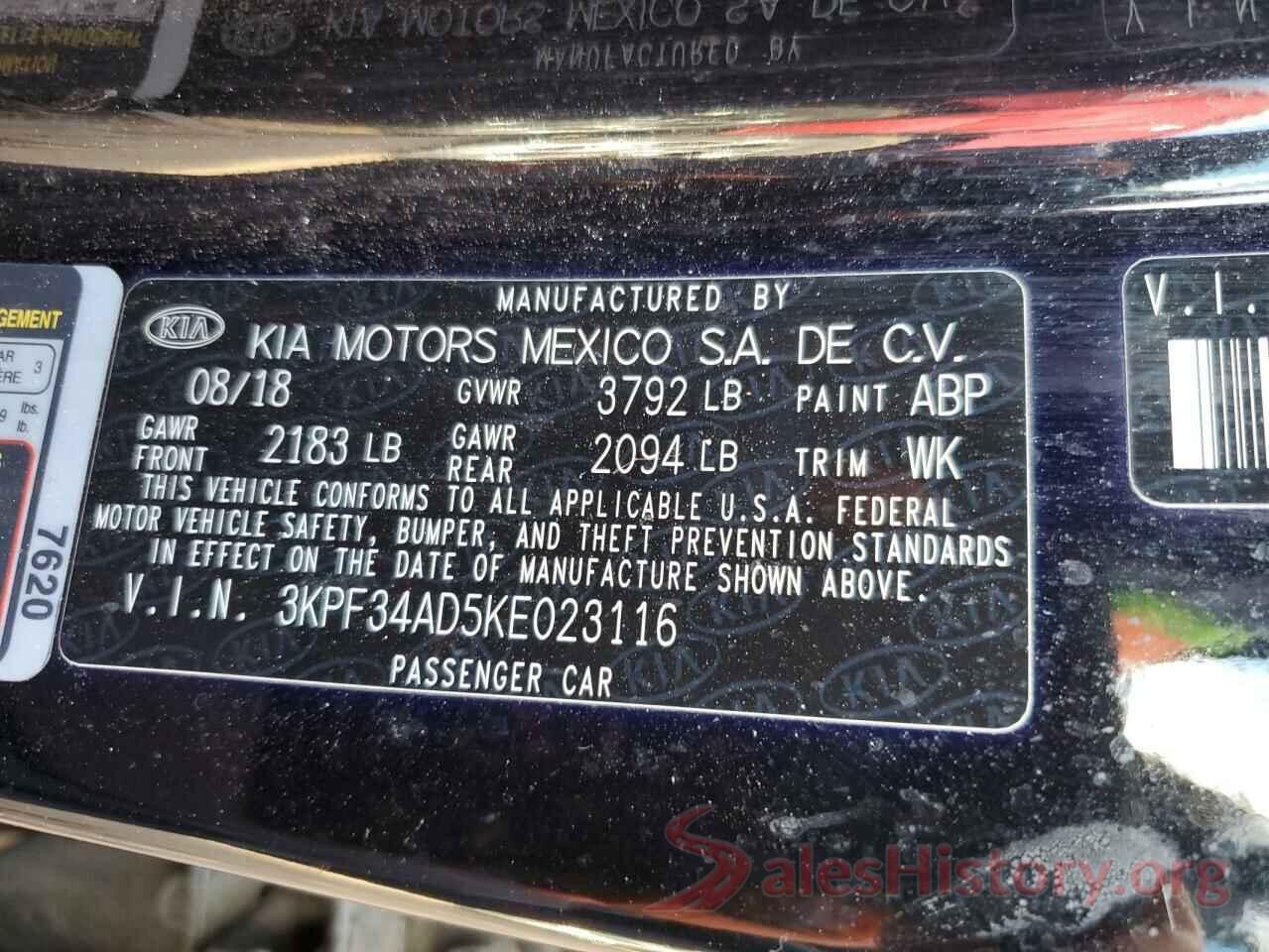 3KPF34AD5KE023116 2019 KIA FORTE