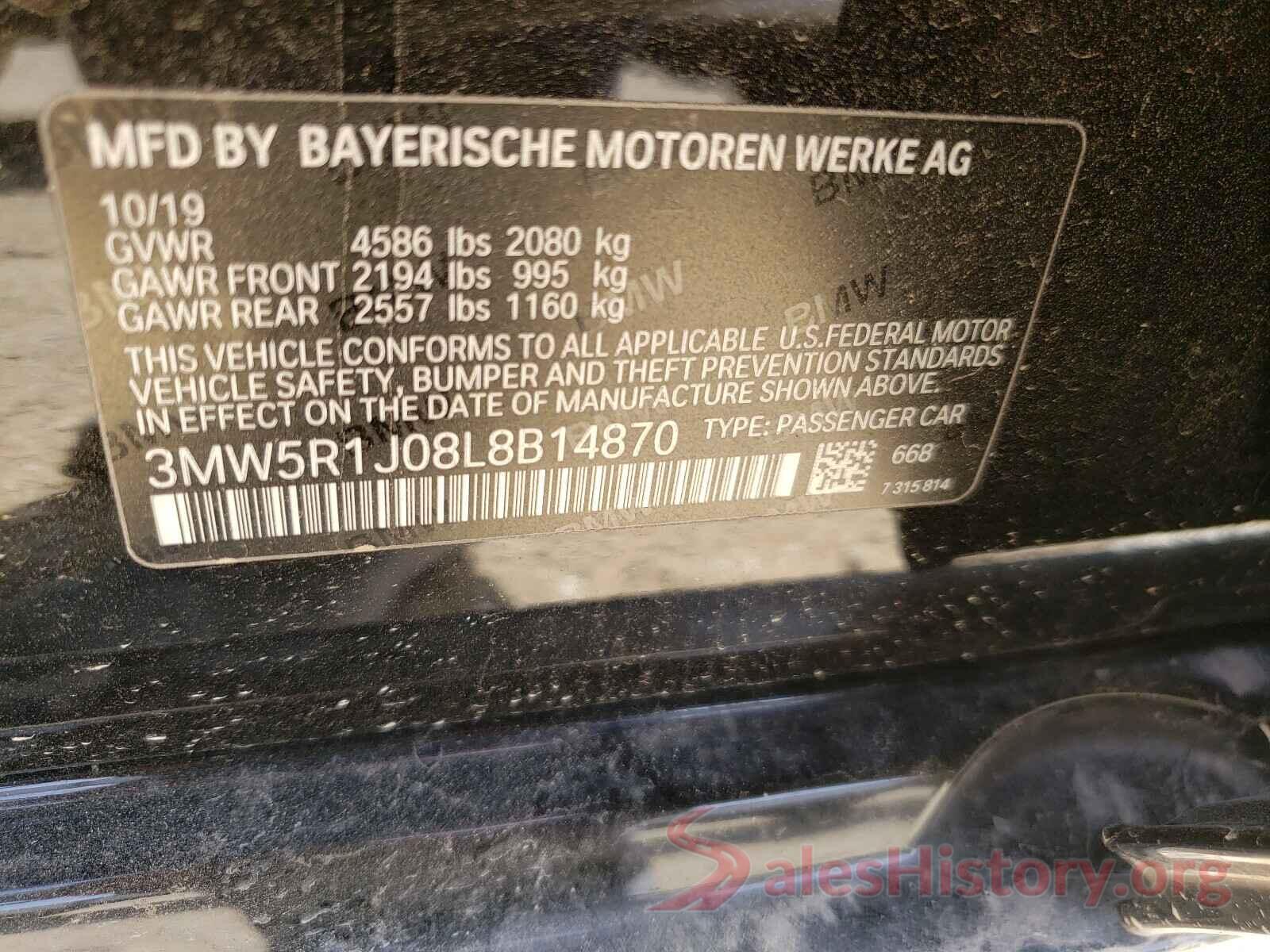 3MW5R1J08L8B14870 2020 BMW 3 SERIES