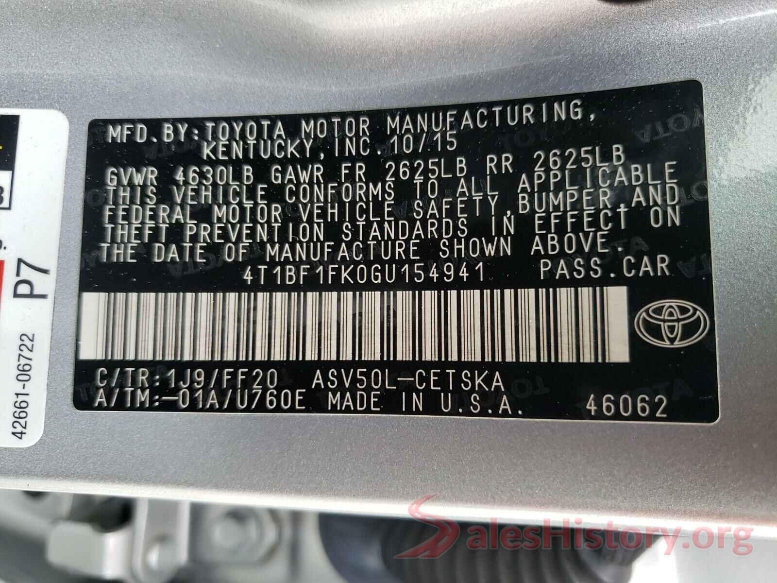 4T1BF1FK0GU154941 2016 TOYOTA CAMRY