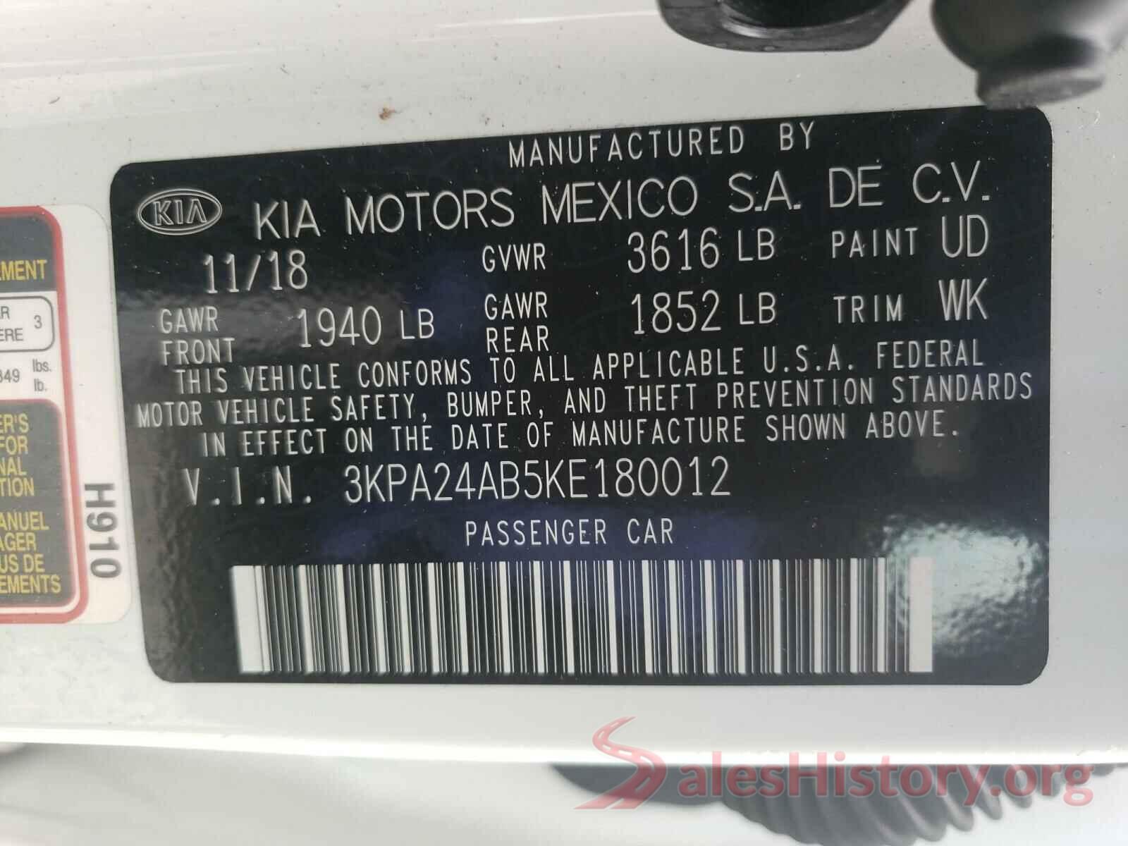 3KPA24AB5KE180012 2019 KIA RIO