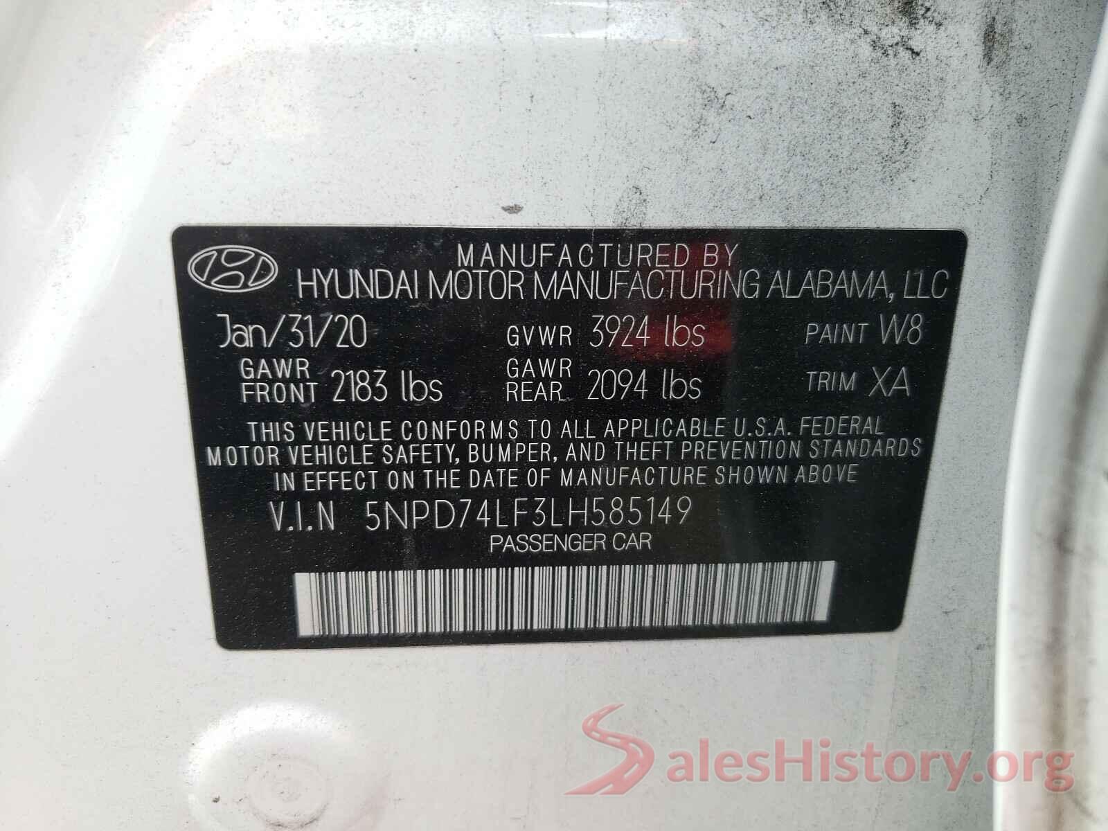 5NPD74LF3LH585149 2020 HYUNDAI ELANTRA