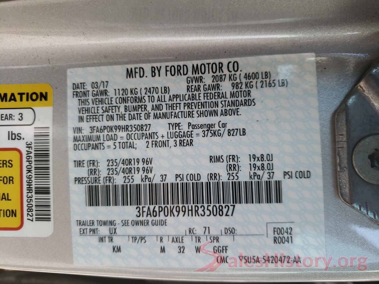 3FA6P0K99HR350827 2017 FORD FUSION