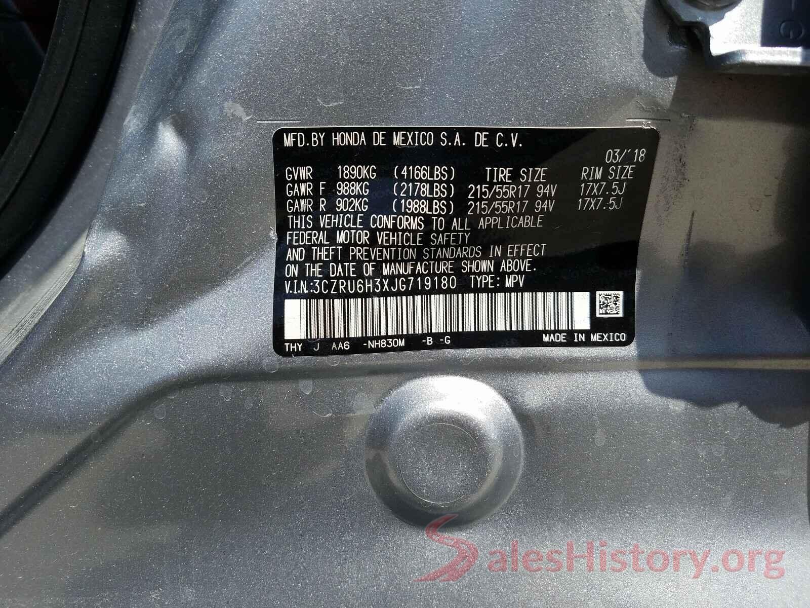 3CZRU6H3XJG719180 2018 HONDA HR-V