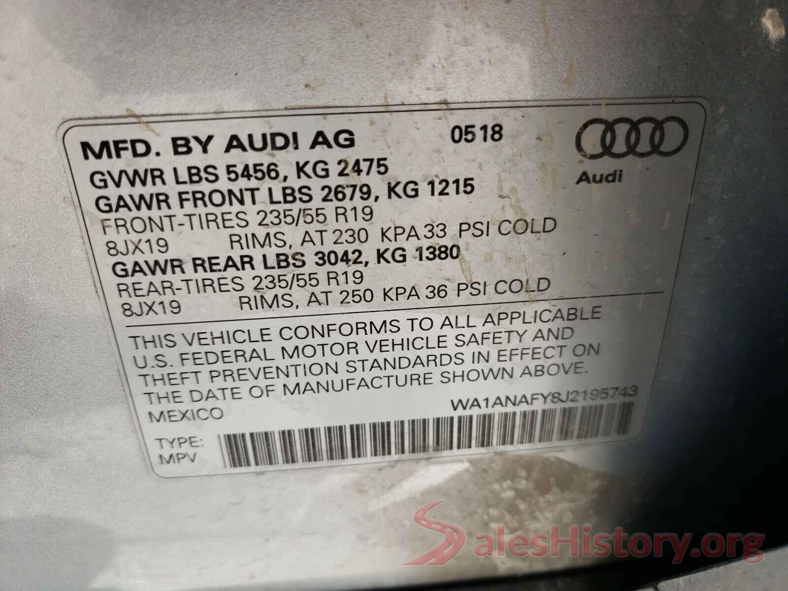 WA1ANAFY8J2195743 2018 AUDI Q5