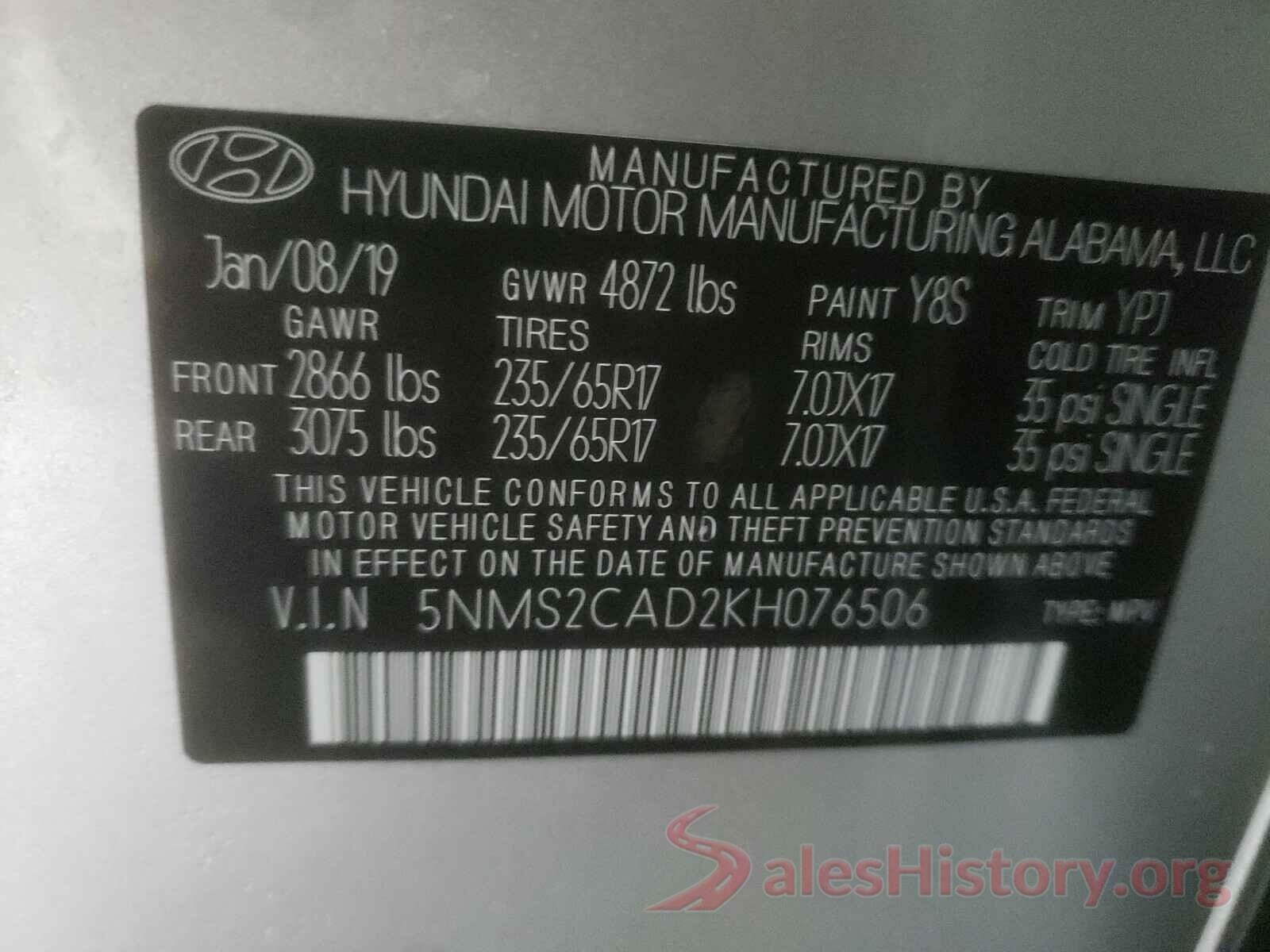 5NMS2CAD2KH076506 2019 HYUNDAI SANTA FE