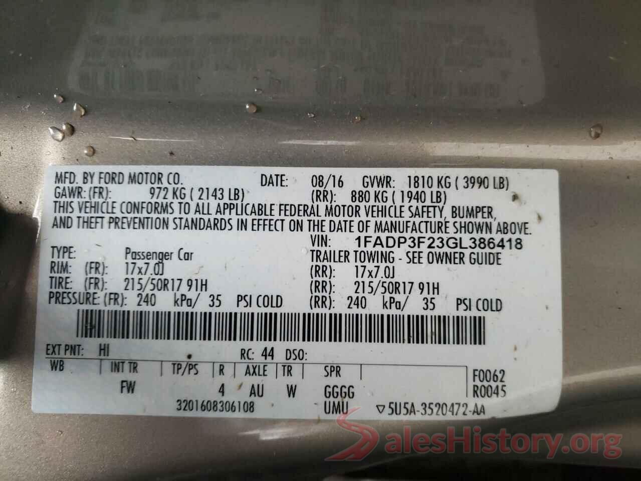 1FADP3F23GL386418 2016 FORD FOCUS