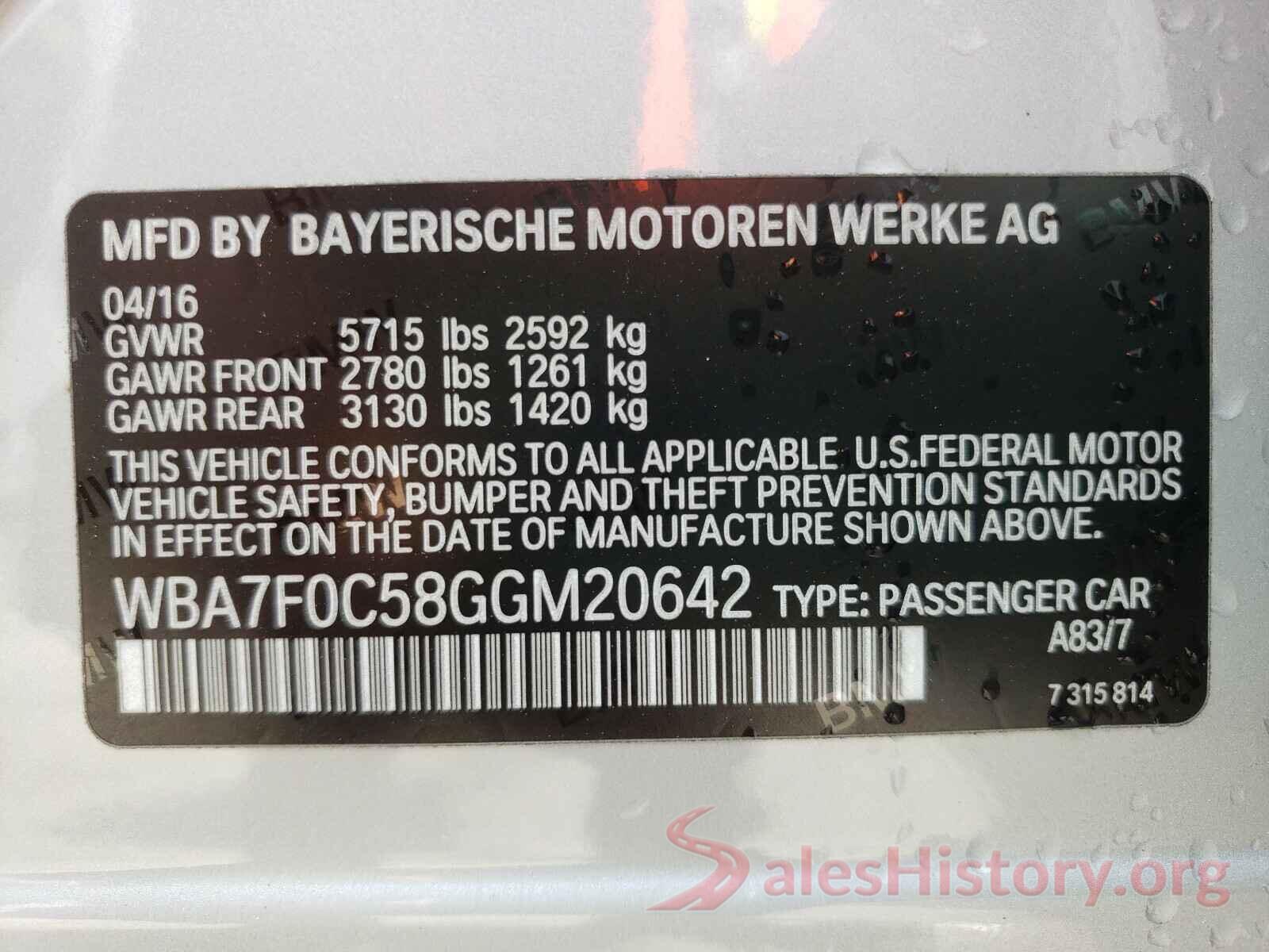 WBA7F0C58GGM20642 2016 BMW 7 SERIES