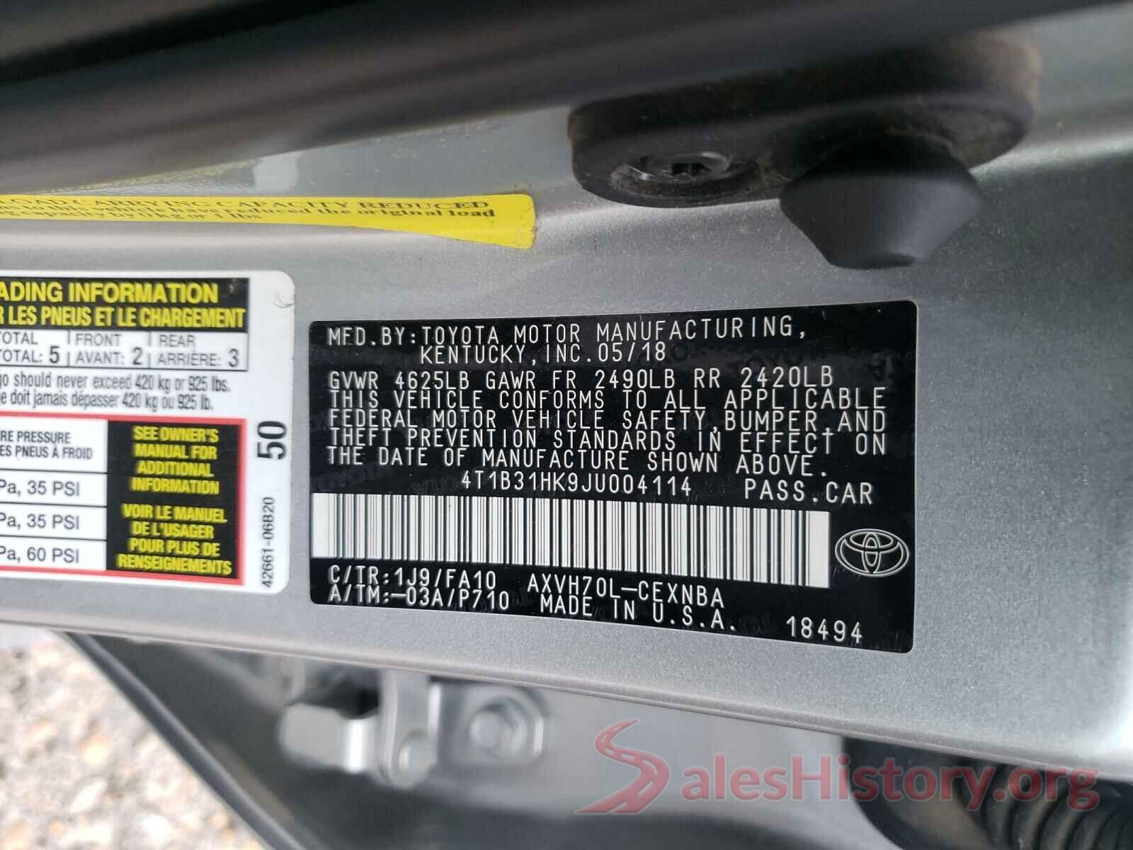 4T1B31HK9JU004114 2018 TOYOTA CAMRY