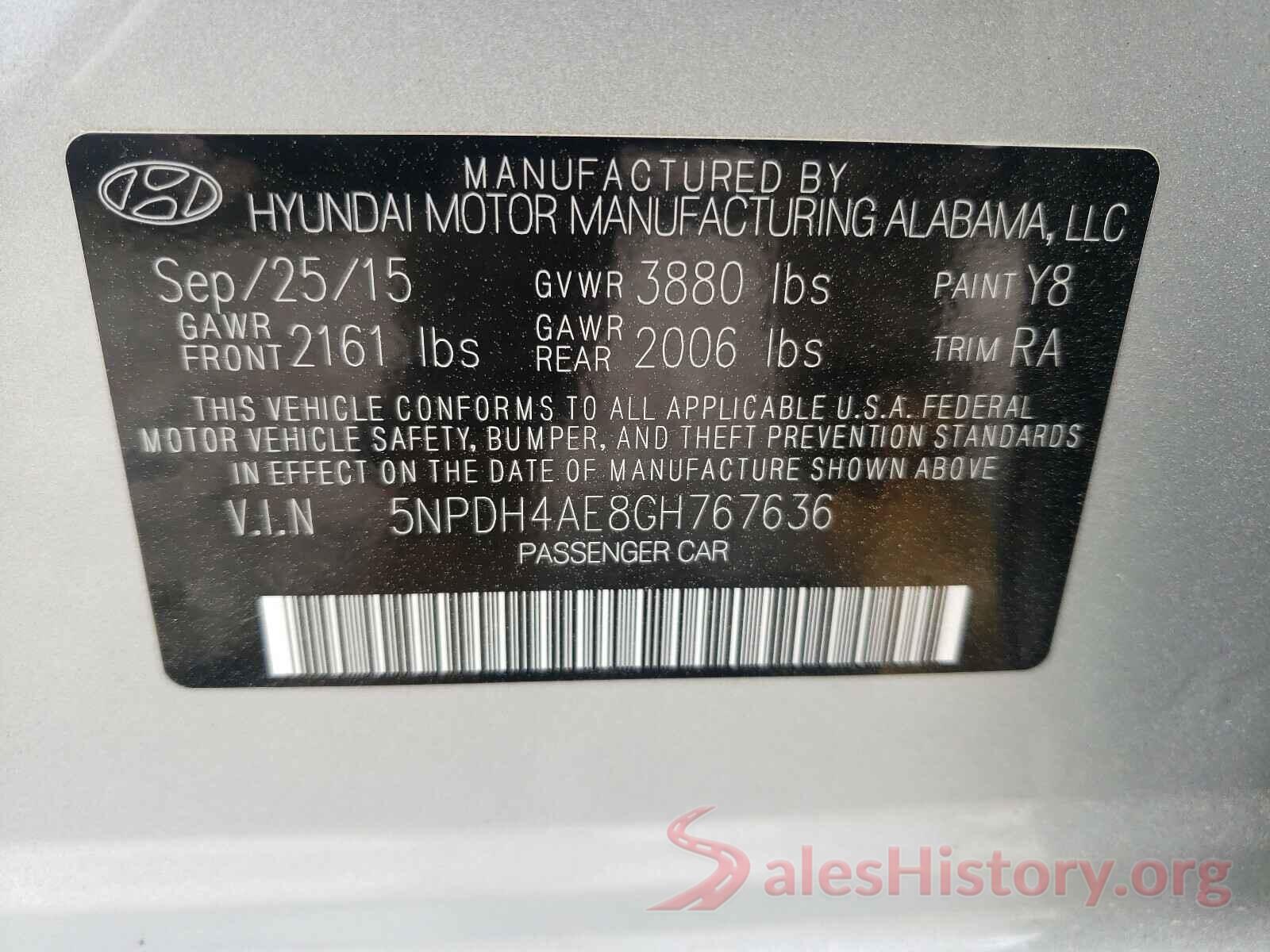 5NPDH4AE8GH767636 2016 HYUNDAI ELANTRA