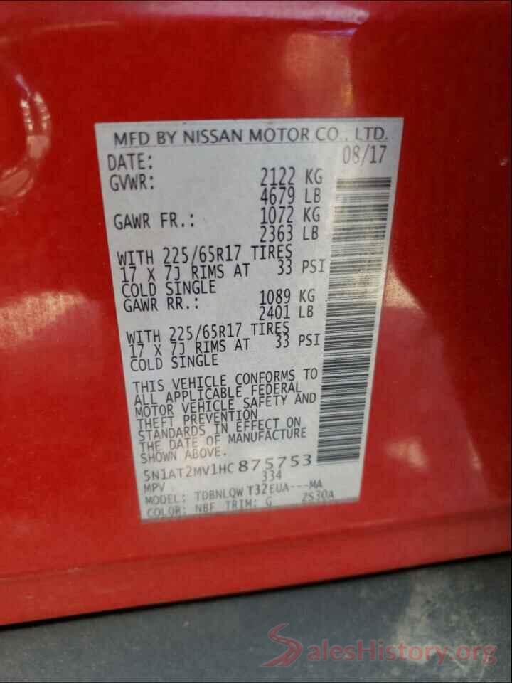 5N1AT2MV1HC875753 2017 NISSAN ROGUE