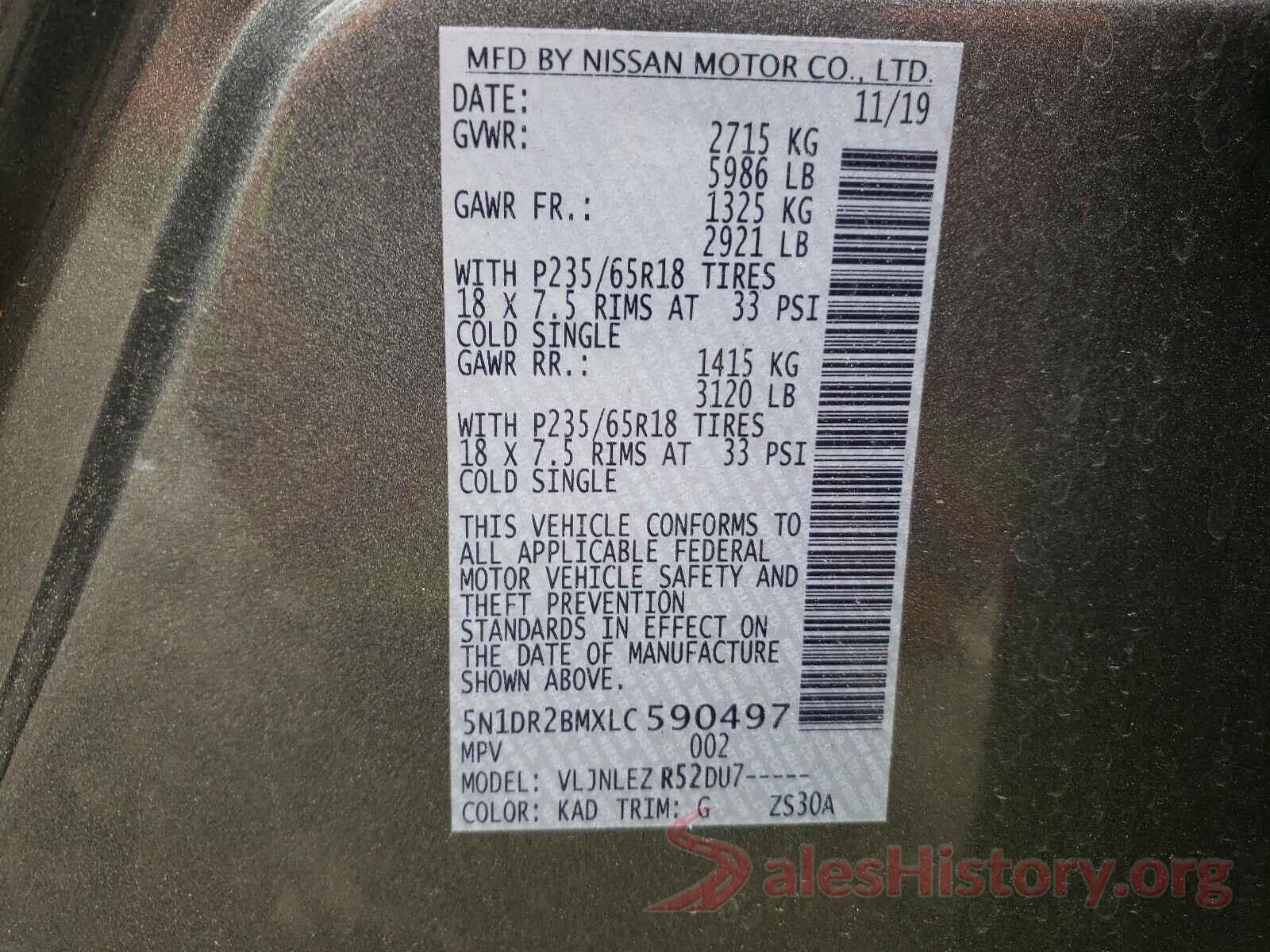 5N1DR2BMXLC590497 2020 NISSAN PATHFINDER