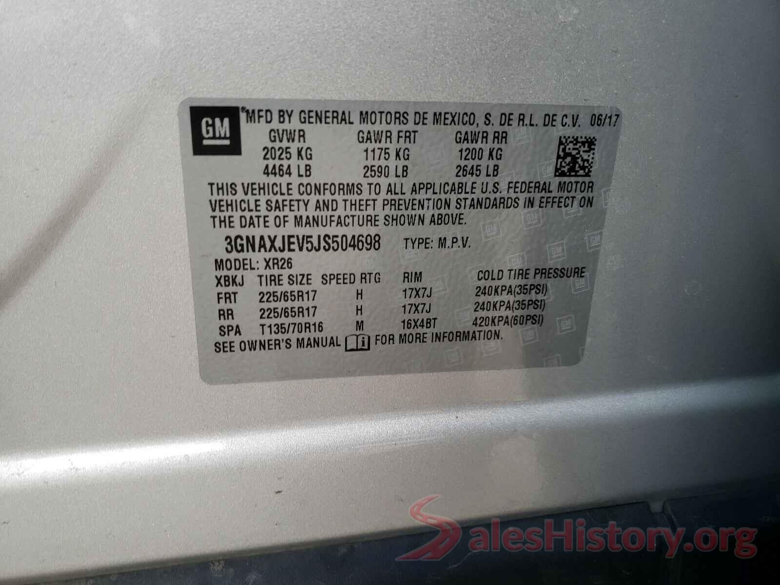 3GNAXJEV5JS504698 2018 CHEVROLET EQUINOX