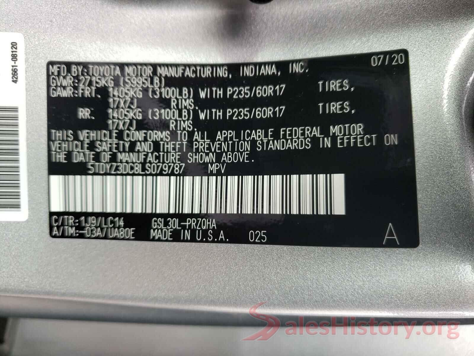 5TDYZ3DC8LS079787 2020 TOYOTA SIENNA