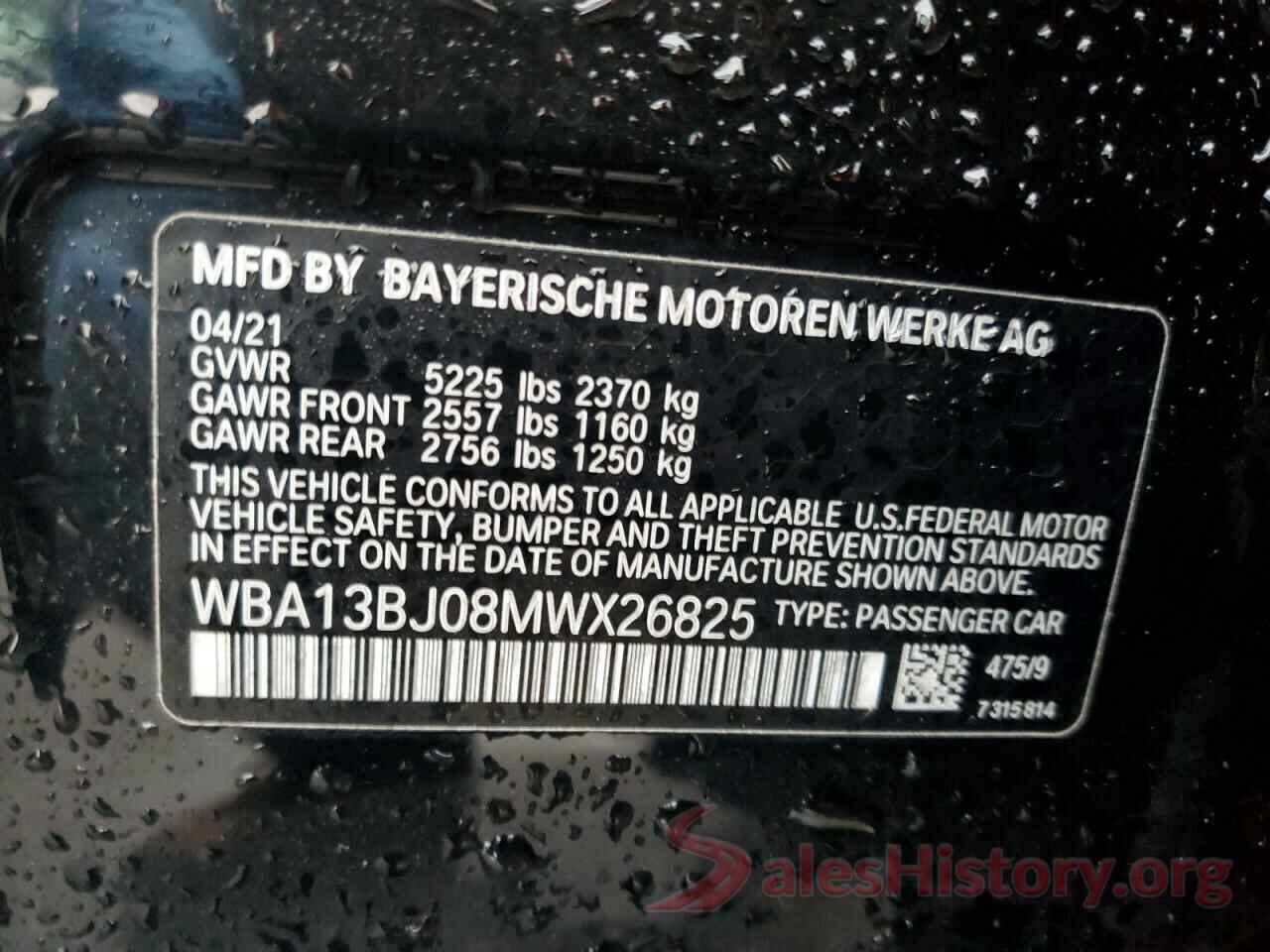 WBA13BJ08MWX26825 2021 BMW 5 SERIES