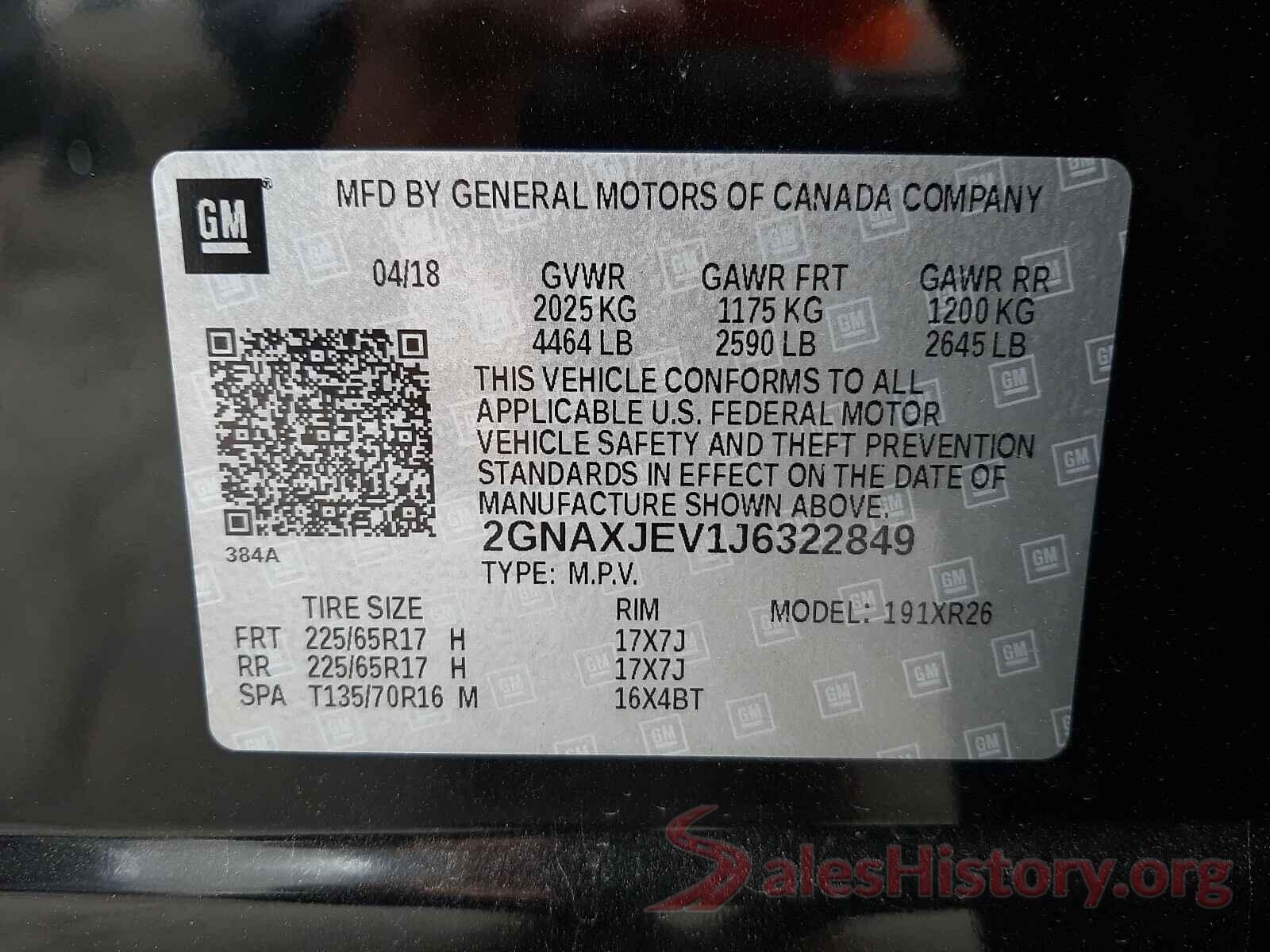 2GNAXJEV1J6322849 2018 CHEVROLET EQUINOX