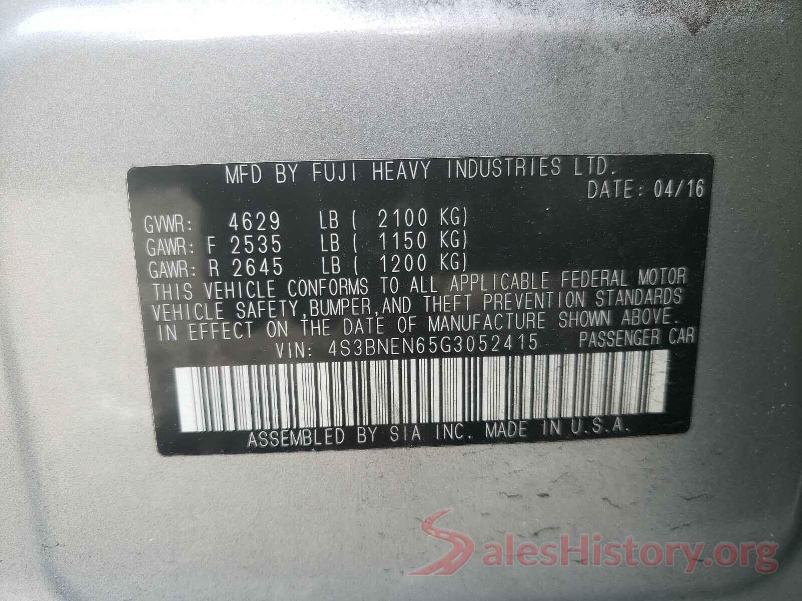 4S3BNEN65G3052415 2016 SUBARU LEGACY