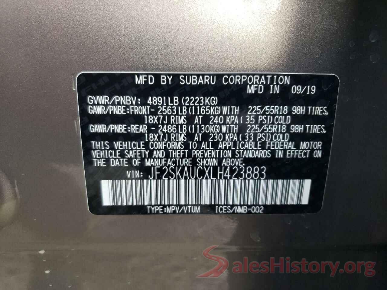 JF2SKAUCXLH423883 2020 SUBARU FORESTER