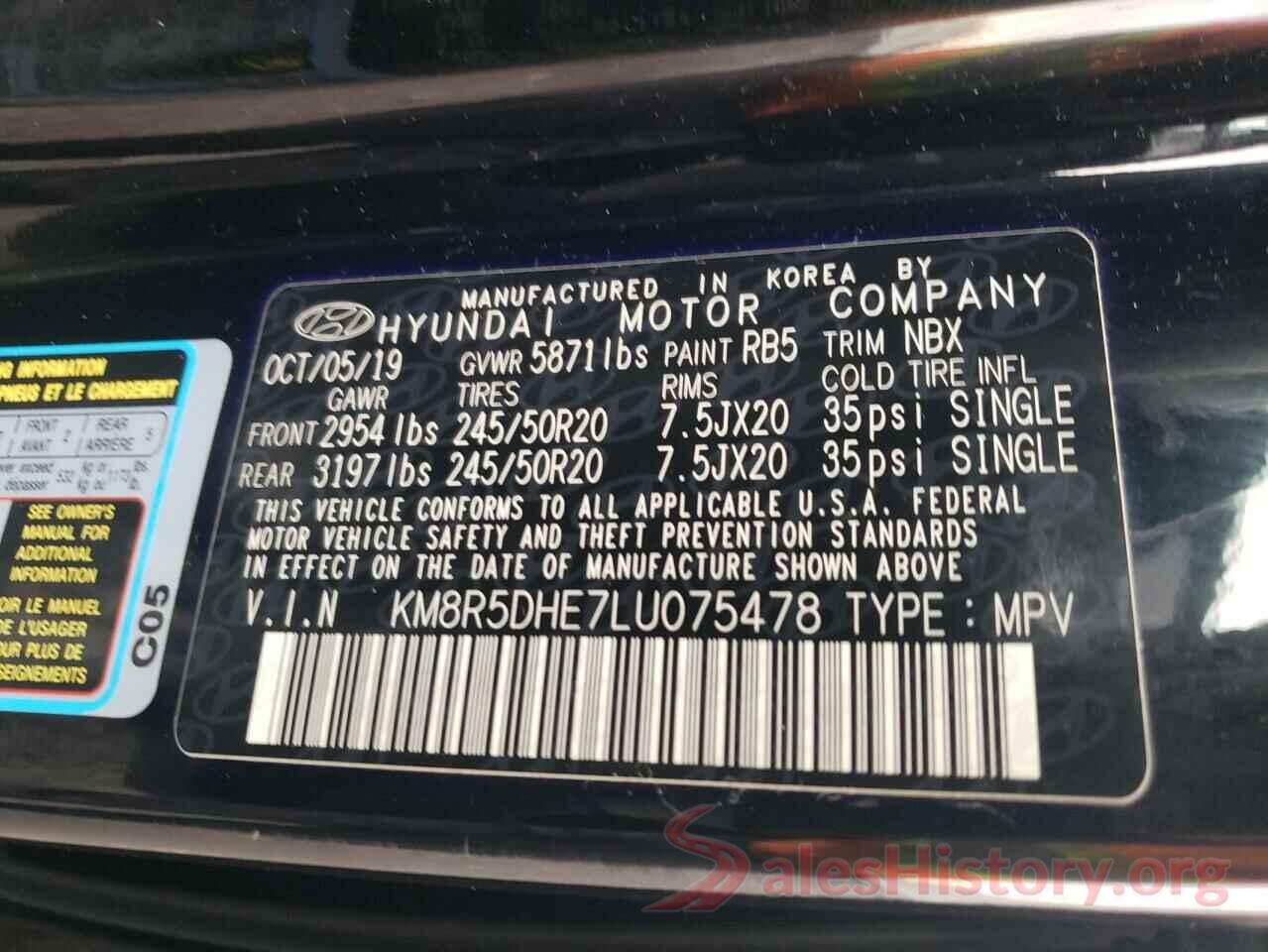 KM8R5DHE7LU075478 2020 HYUNDAI PALISADE