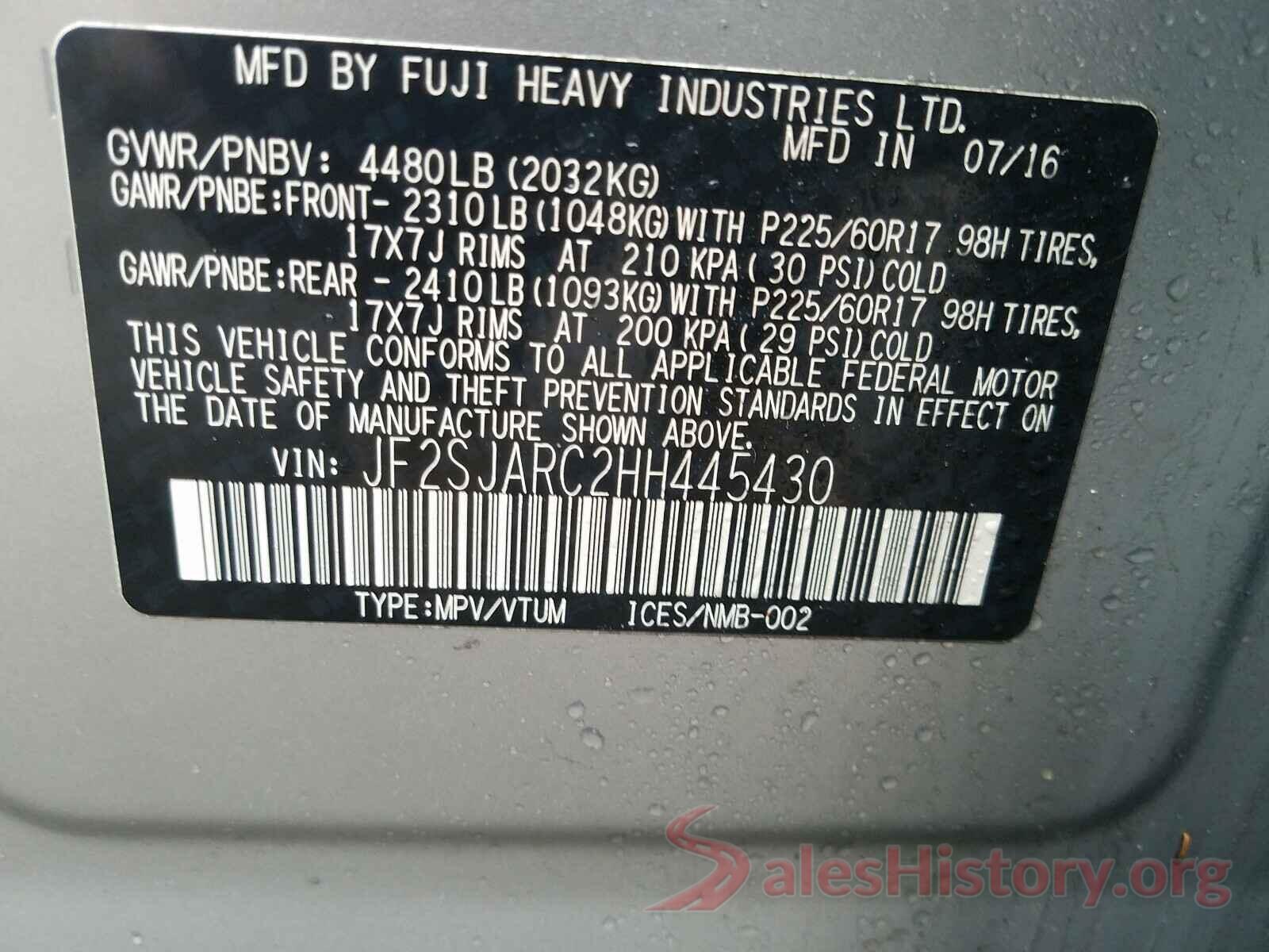 JF2SJARC2HH445430 2017 SUBARU FORESTER